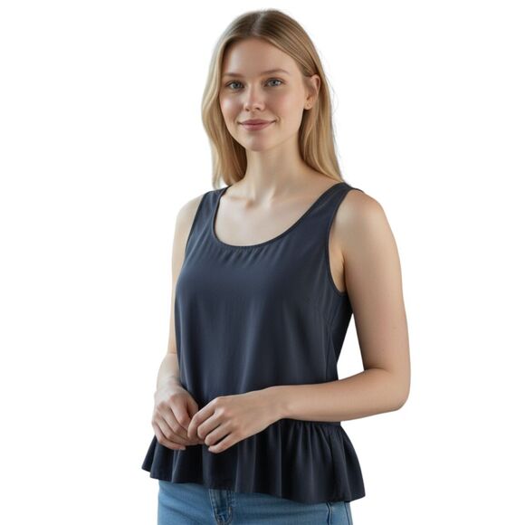 Zara Navy Ruffle Tank Top - Size Small - Picture 1 of 6